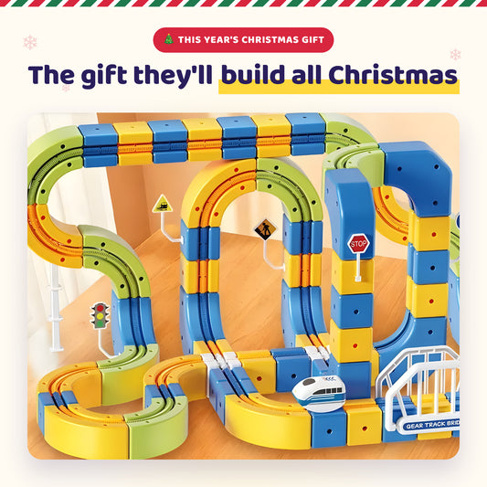 SnapRail Express 224-piece building block train set with electric train and bridge